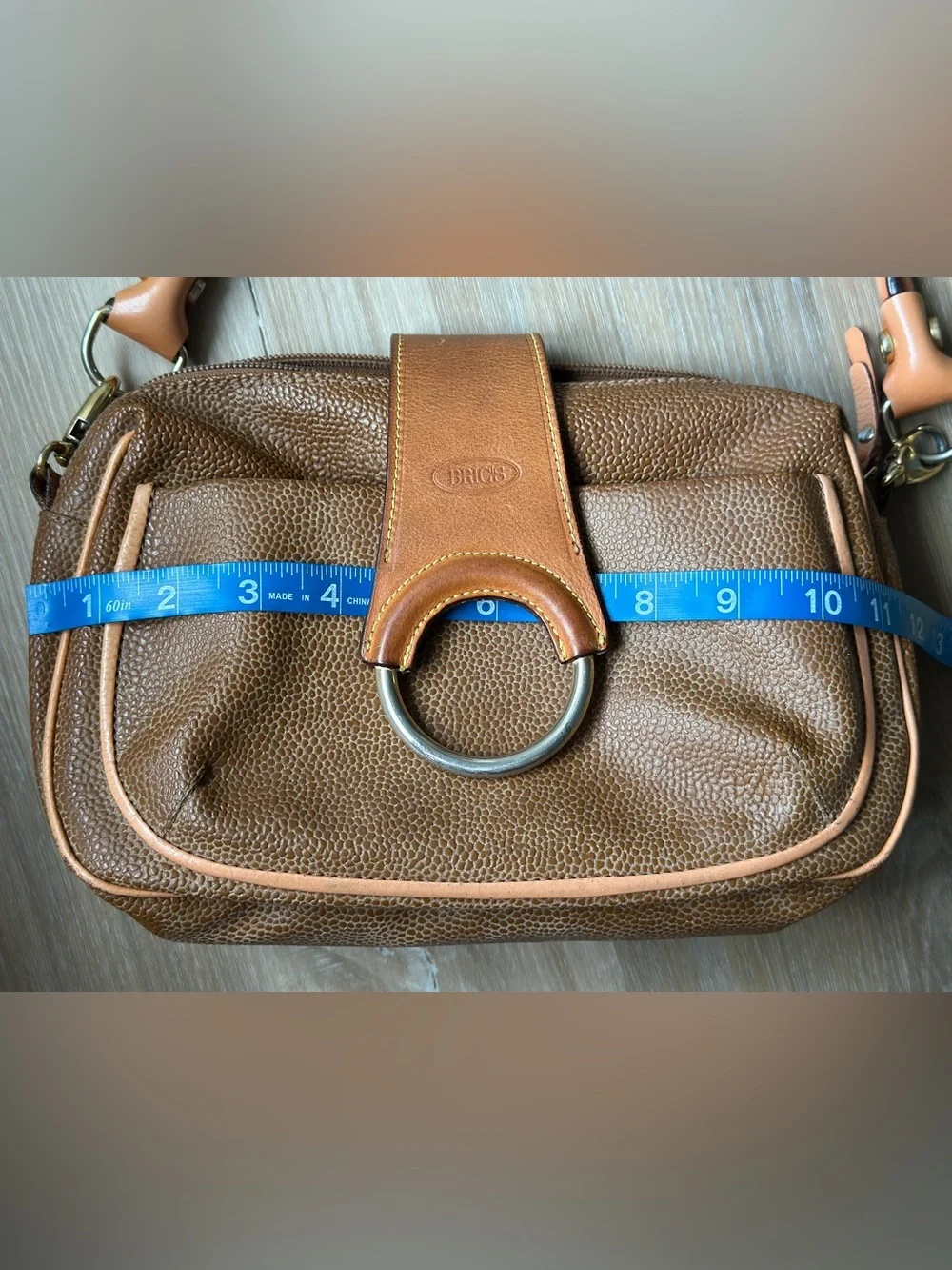 Vintage Brics Italy Brown Textured Shoulder Bag Leather Trim Purse Y2K 90s